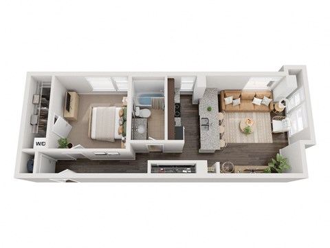 Floor plan for 1 bed, 1 bath, 845 sqft